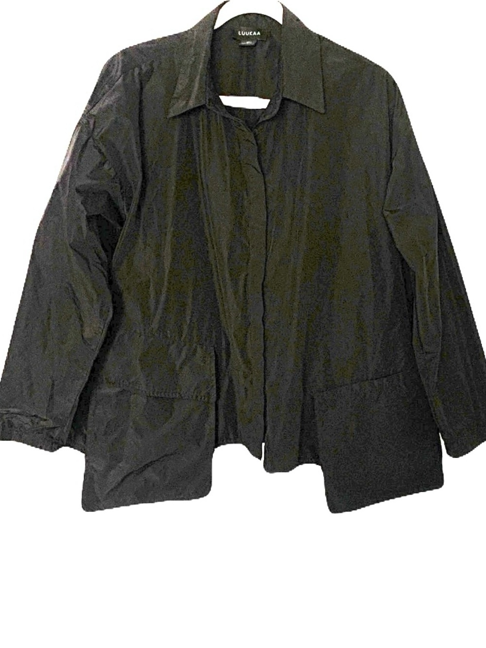 Luukaa Size 4/6 Black Long Sleeve Asymmetrical Large Pocket Button-Front Blouse